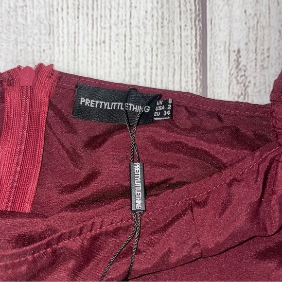 NWT PRETTY LITTLE THING Women’s Plum Square Neck Puff Sleeve Bodycon Dress Sz 2 - Picture 14 of 15
